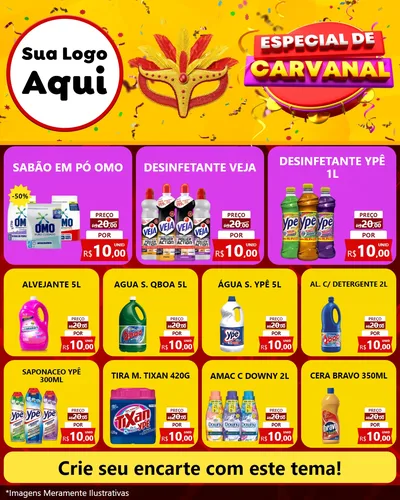 Modelo de Rede Social para Feed Instagram com o tema Especial de Carnaval para Produtos de Limpeza