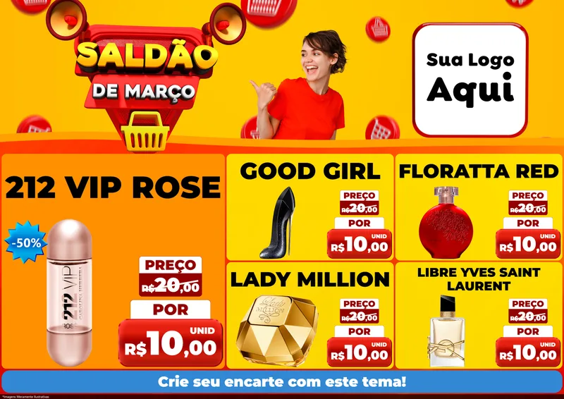Modelo de Encarte para Encarte A4 Horizontal com o tema Saldão de Março para Perfumes