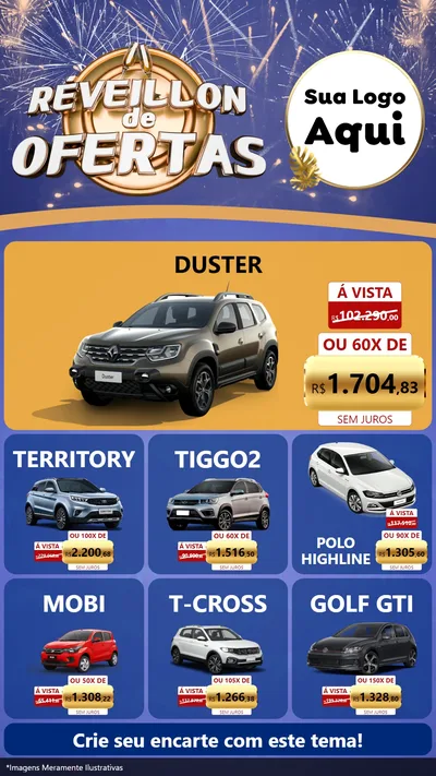 Modelo de Rede Social para Stories com o tema Réveillon de Ofertas para Concessionaria de Carros