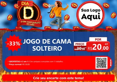 Modelo de Cartaz para Cartaz A4 Horizontal com o tema Dia D - O Dia Mais Barato Do Mês para Cama, Mesa e Banho