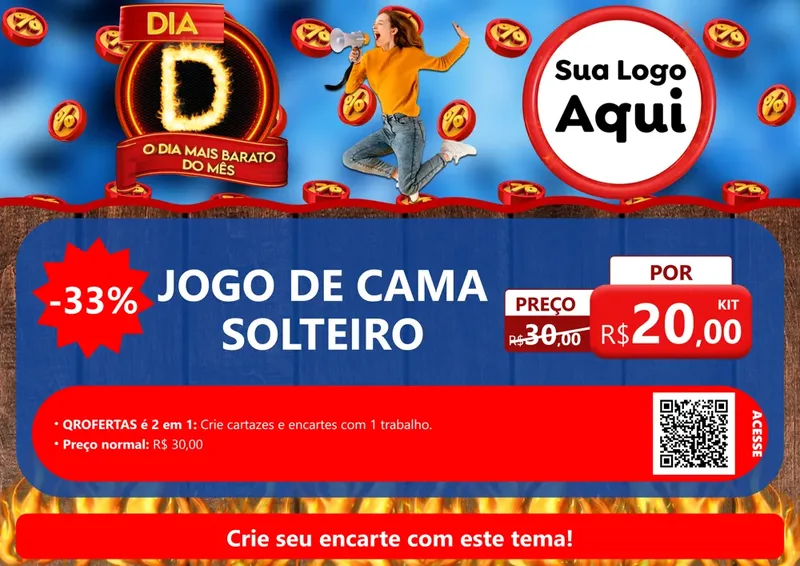 Modelo de Cartaz para Cartaz A4 Horizontal com o tema Dia D - O Dia Mais Barato Do Mês para Cama, Mesa e Banho