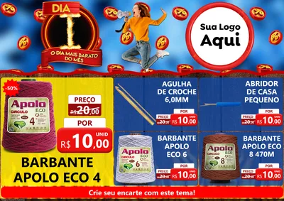 Modelo de Encarte para Encarte A4 Horizontal com o tema Dia I - O Dia Mais Barato Do Mês para Armarinho e Aviamentos