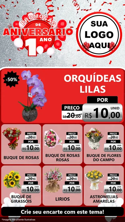 Modelo de Rede Social para Stories com o tema Promoção de Aniversário - 1 Ano para Floricultura e jardim