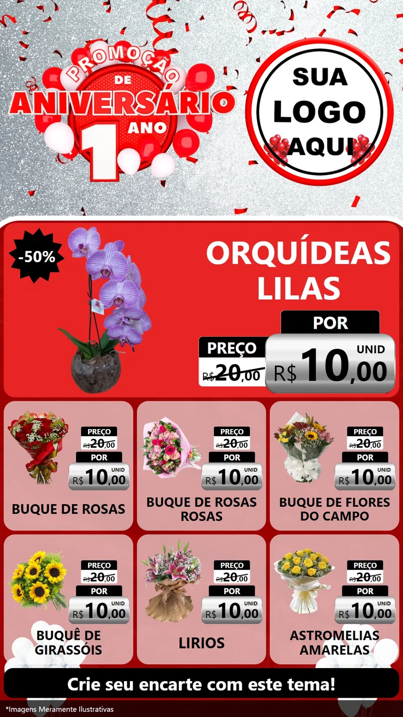 Modelo de Rede Social para Stories com o tema Promoção de Aniversário - 1 Ano para Floricultura e jardim