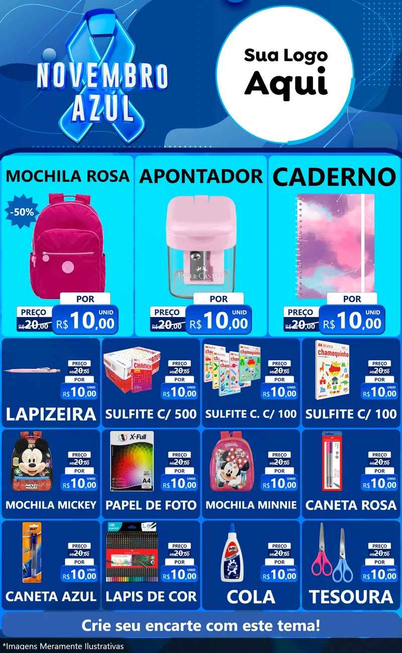 Modelo de Encarte para Encarte Grande com o tema Novembro Azul para Papelaria