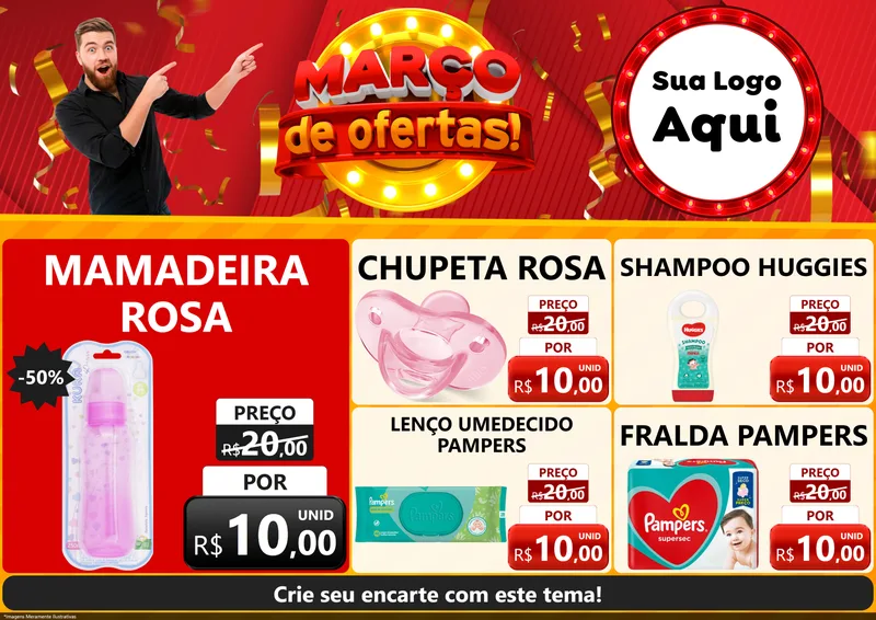 Modelo de Encarte para Encarte A4 Horizontal com o tema Março de Ofertas! para Bebês