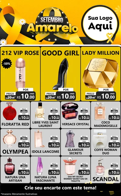 Modelo de Encarte para Encarte Grande com o tema Setembro Amarelo para Perfumes