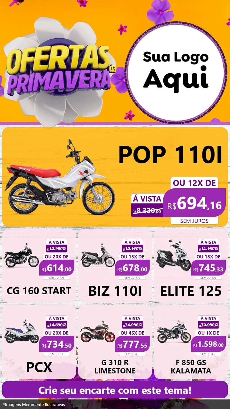 Modelo de Rede Social para Stories com o tema Ofertas Da Primavera para Concessionaria de Motos
