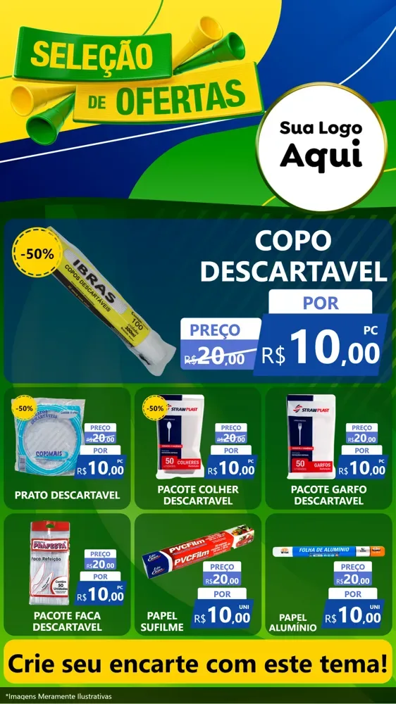 Modelo de Rede Social para Stories com o tema Seleção de Ofertas - Copa para Embalagens