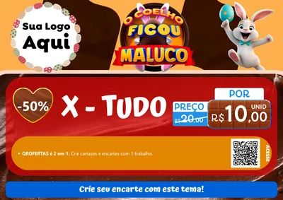 Modelo de Cartaz para Cartaz A4 Horizontal com o tema O Coelho Ficou Maluco - Páscoa para Hamburgueria