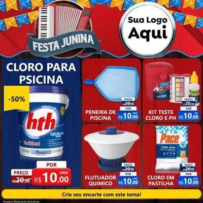 Modelo de Rede Social para Feed Facebook com o tema Festa Junina para Produtos para Piscina