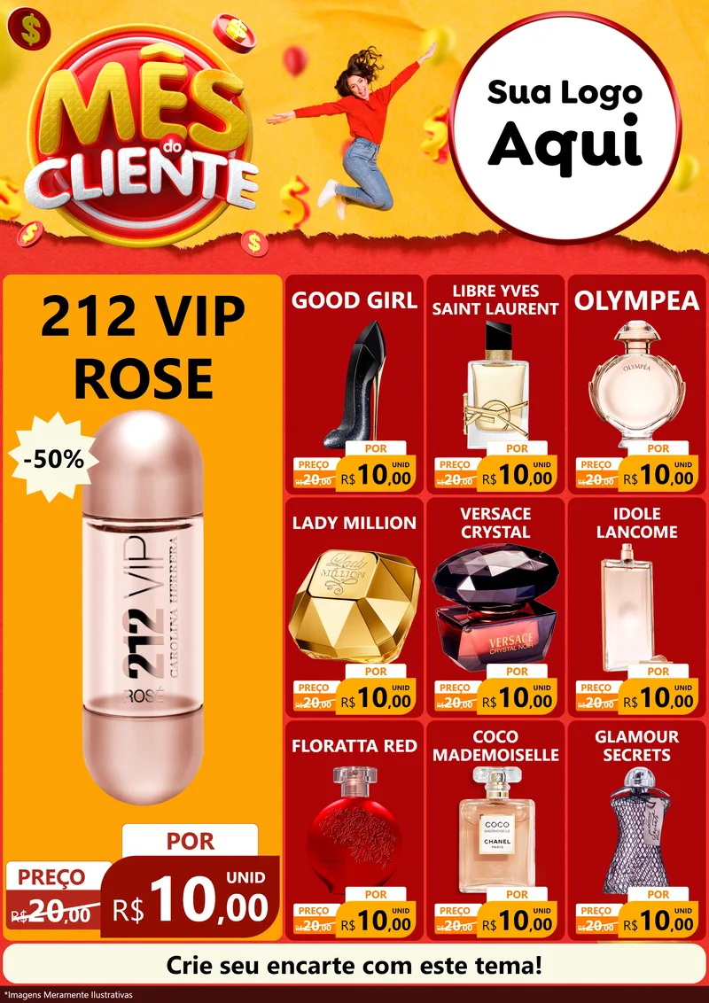 Modelo de Encarte para Encarte A4 Vertical com o tema Mês do Cliente para Perfumes
