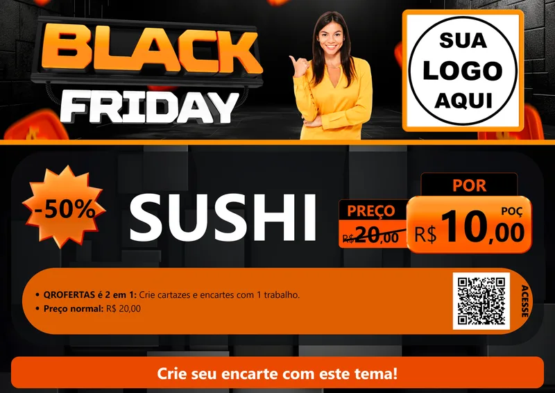 Modelo de Cartaz para Cartaz A4 Horizontal com o tema Black Friday para Comida japonesa
