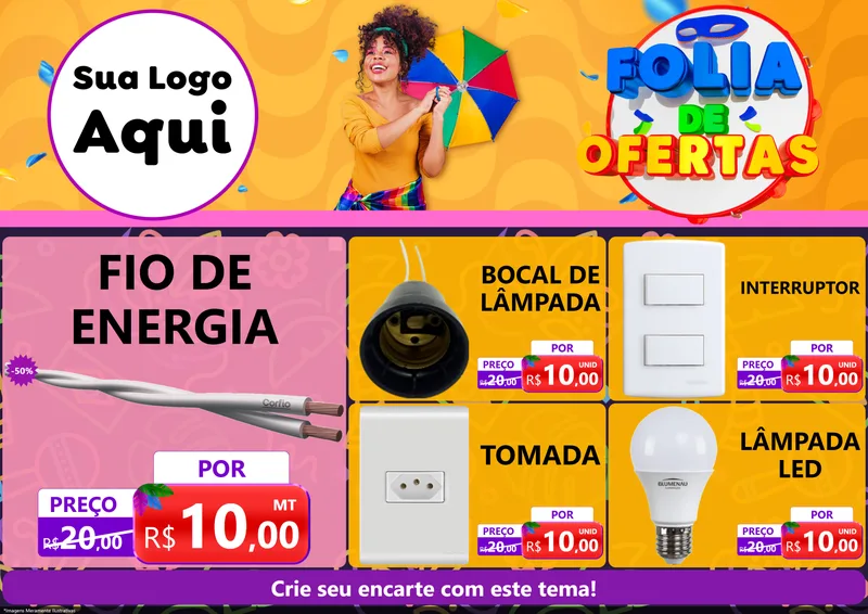 Modelo de Encarte para Encarte A4 Horizontal com o tema Folia de Ofertas para Materiais Elétricos