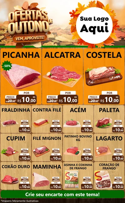 Modelo de Encarte para Encarte Grande com o tema Ofertas de Outono - Vem, Aproveite! para Açougue