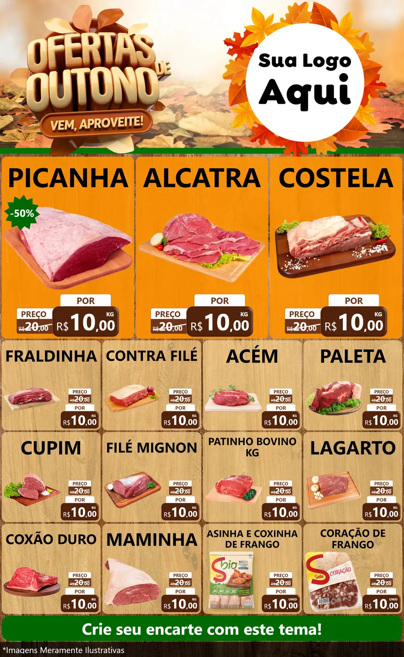Modelo de Encarte para Encarte Grande com o tema Ofertas de Outono - Vem, Aproveite! para Açougue