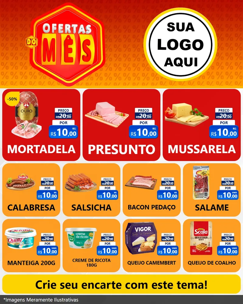 Modelo de Rede Social para Feed Instagram com o tema Ofertas do Mês para Frios e Laticínios