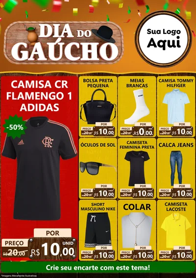 Modelo de Encarte para Encarte A4 Vertical com o tema Dia do Gaúcho para Roupas e acessórios