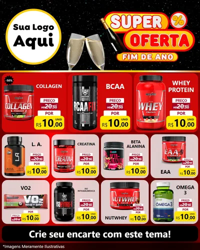 Modelo de Rede Social para Feed Instagram com o tema Super Oferta Fim de Ano para Suplementos alimentares
