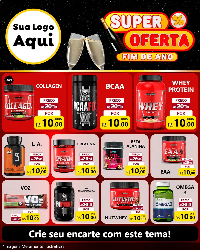 Modelo de Rede Social para Feed Instagram com o tema Super Oferta Fim de Ano para Suplementos alimentares