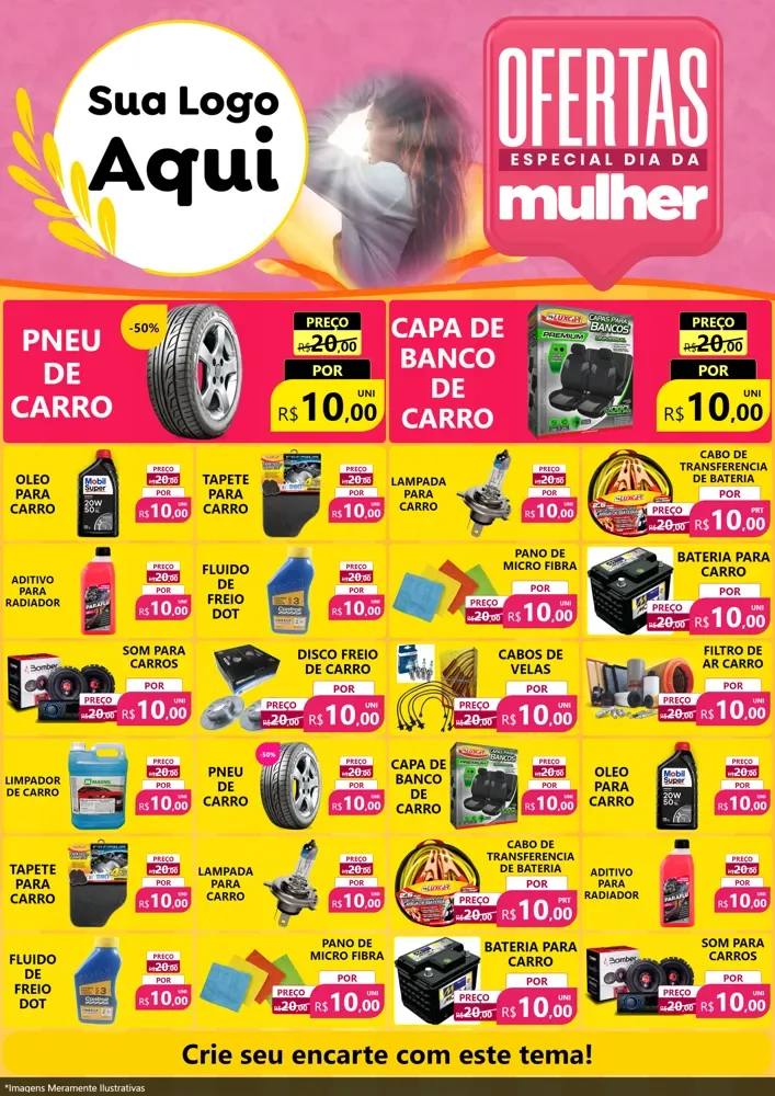 Modelo de Encarte para Encarte A4 Vertical com o tema Ofertas - Especial Dia Das Mulheres para Auto peças