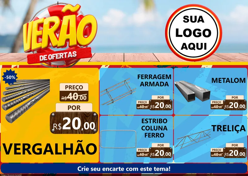 Modelo de Encarte para Encarte A4 Horizontal com o tema Verão de Ofertas para Ferragens