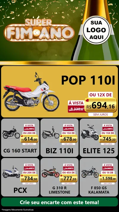 Modelo de Rede Social para Stories com o tema Super Fim de Ano para Concessionaria de Motos