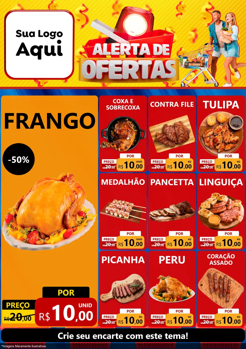 Modelo de Encarte para Encarte A4 Vertical com o tema Alerta de Ofertas para Assados