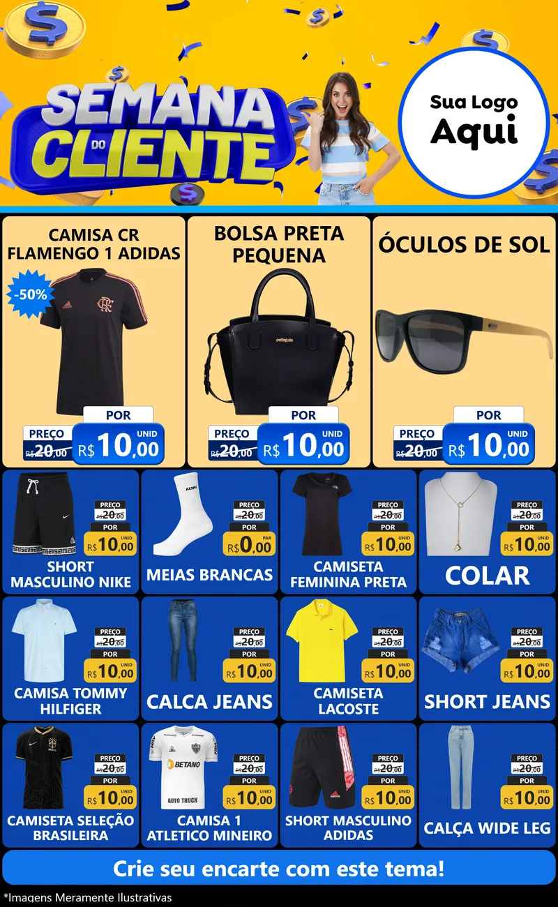 Modelo de Encarte para Encarte Grande com o tema Semana do Cliente para Roupas e acessórios