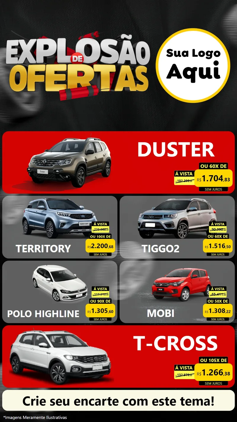 Modelo de TV para TV Vertical com o tema Explosão de Ofertas para Concessionaria de Carros