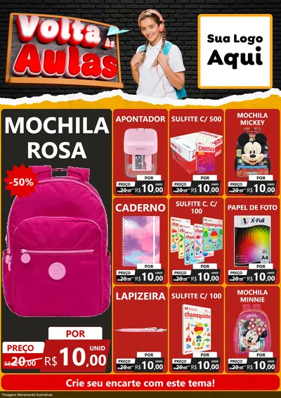 Modelo de Encarte para Encarte A4 Vertical com o tema Volta Às Aulas para Papelaria