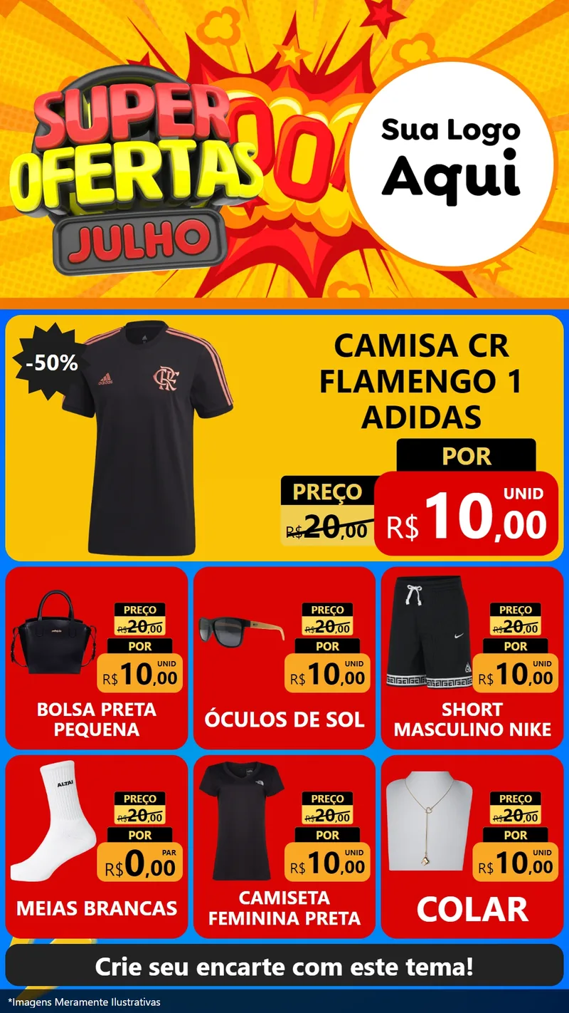 Modelo de Rede Social para Stories com o tema Super Ofertas Julho para Roupas e acessórios