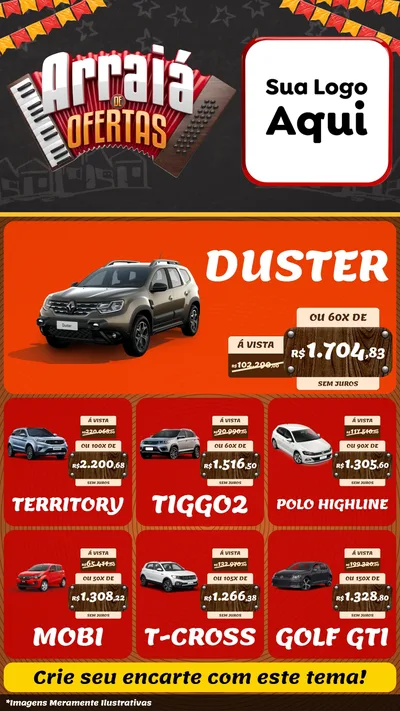 Modelo de Rede Social para Stories com o tema Arraiá de Ofertas - Junina para Concessionaria de Carros