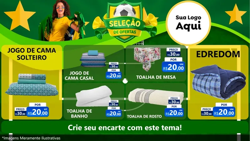 Modelo de TV para TV Horizontal com o tema Seleção de Ofertas - Copa para Cama, Mesa e Banho