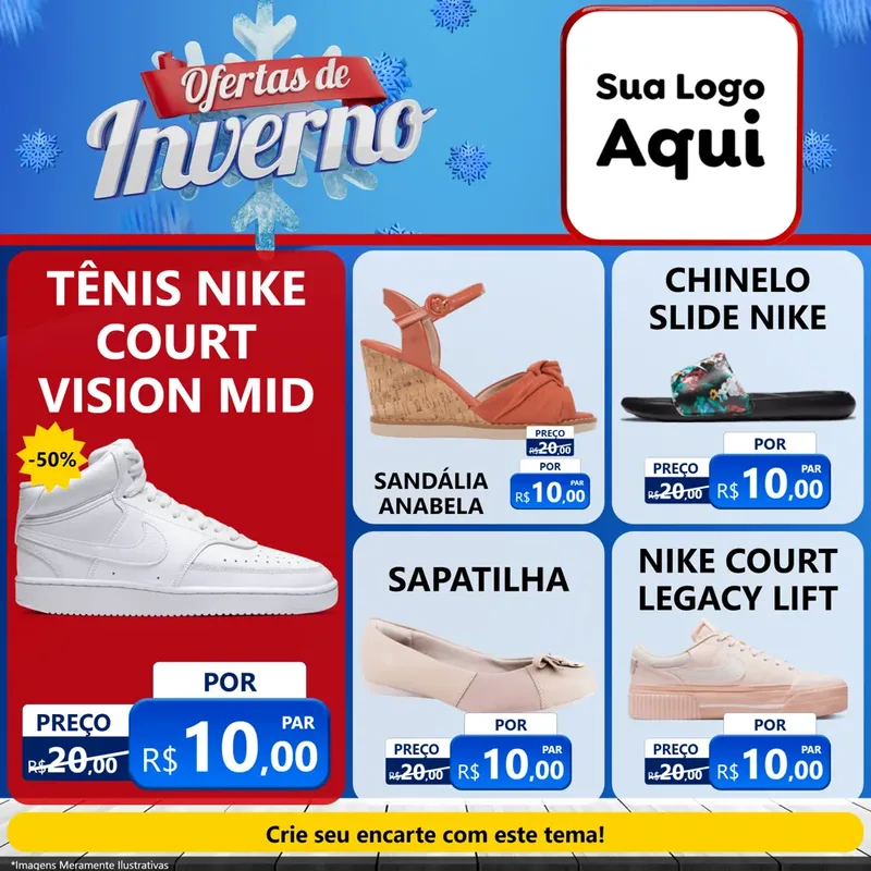 Modelo de Rede Social para Feed Facebook com o tema Ofertas de Inverno para Calçados