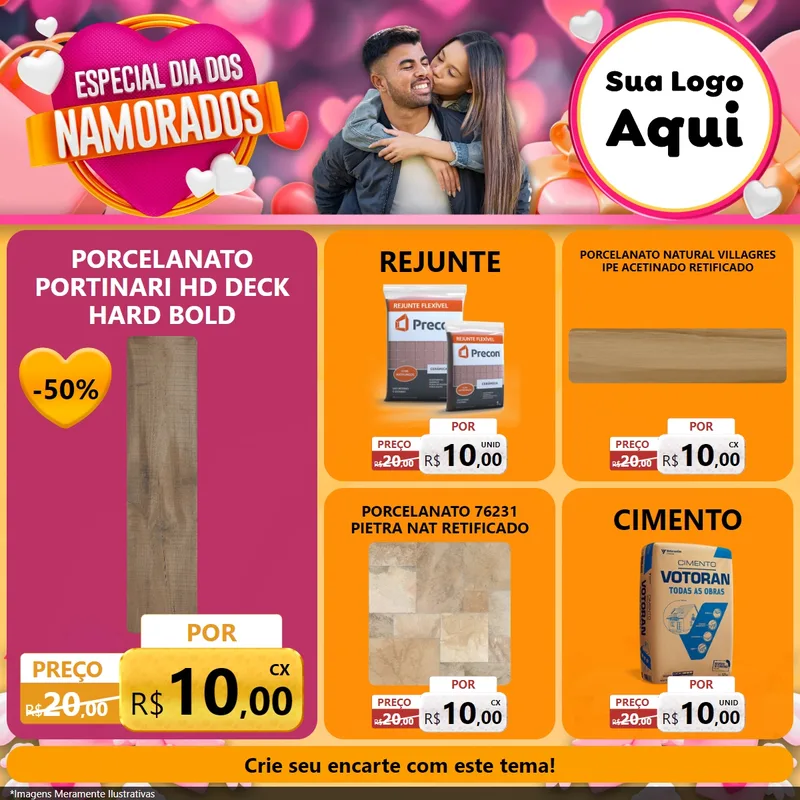 Modelo de Rede Social para Feed Facebook com o tema Especial Dia dos Namorados para Pisos e revestimentos