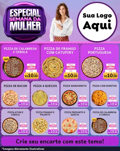 Modelo de Rede Social para Feed Instagram com o tema Especial Semana da Mulher para Pizzaria