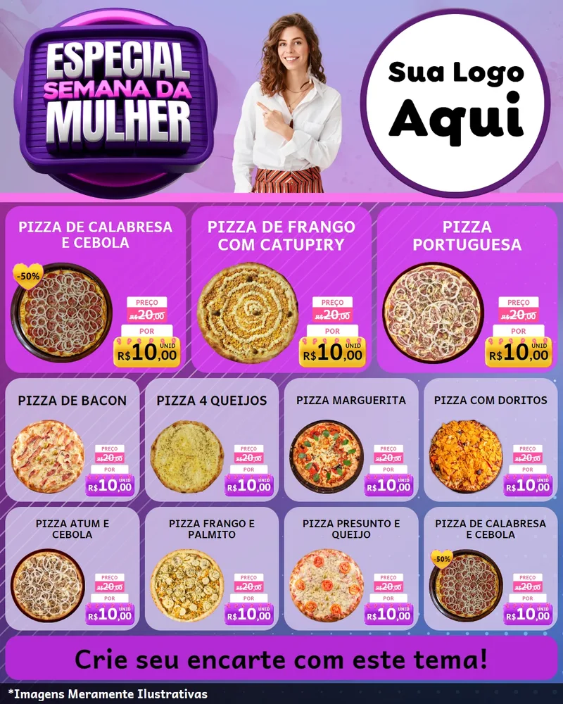 Modelo de Rede Social para Feed Instagram com o tema Especial Semana da Mulher para Pizzaria