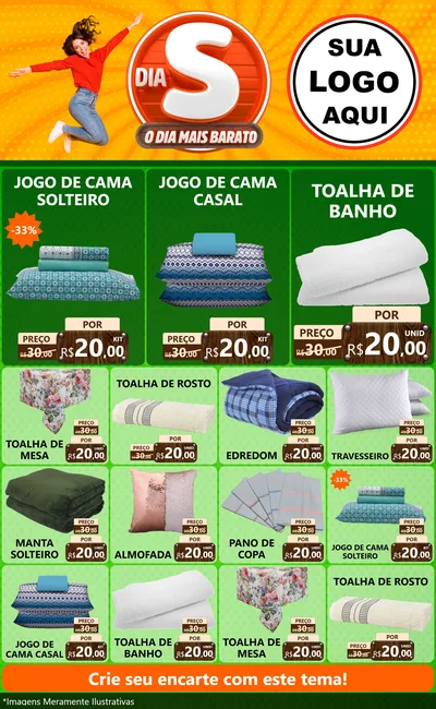 Modelo de Encarte para Encarte Grande com o tema Dia S - O Dia Mais Barato para Cama, Mesa e Banho