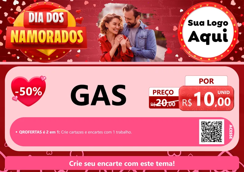 Modelo de Cartaz para Cartaz A4 Horizontal com o tema Dia Dos Namorados para Água e gás
