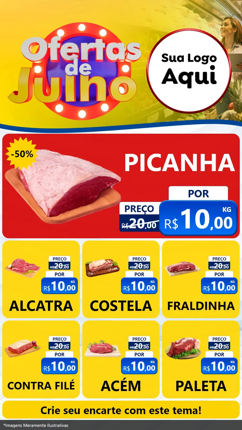 Modelo de Rede Social para Stories com o tema Ofertas de Julho para Açougue