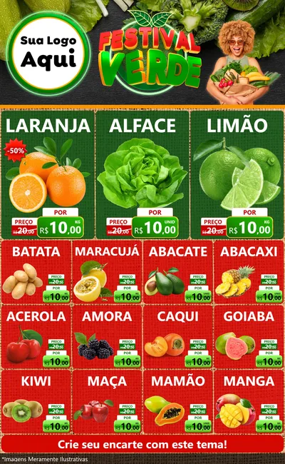 Modelo de Encarte para Encarte Grande com o tema Festival Verde para Hortifrúti