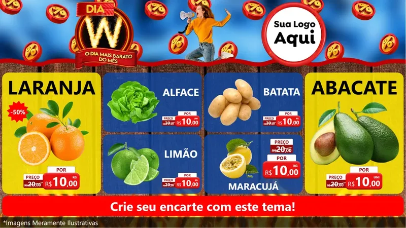 Modelo de TV para TV Horizontal com o tema Dia W - O Dia Mais Barato Do Mês para Hortifrúti