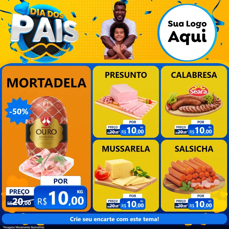 Modelo de Rede Social para Feed Facebook com o tema Dia dos Pais para Frios e Laticínios
