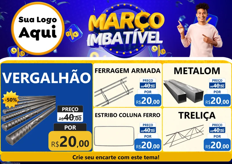 Modelo de Encarte para Encarte A4 Horizontal com o tema Março Imbatível para Ferragens