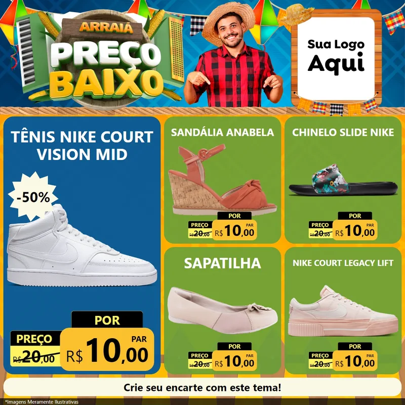 Modelo de Rede Social para Feed Facebook com o tema Arraiá de Preço Baixo - Junina para Calçados