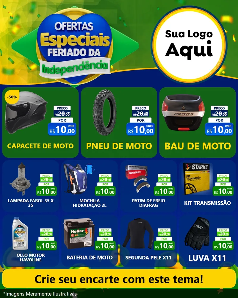 Modelo de Rede Social para Feed Instagram com o tema Ofertas Especiais Feriado da Independência para Moto peças