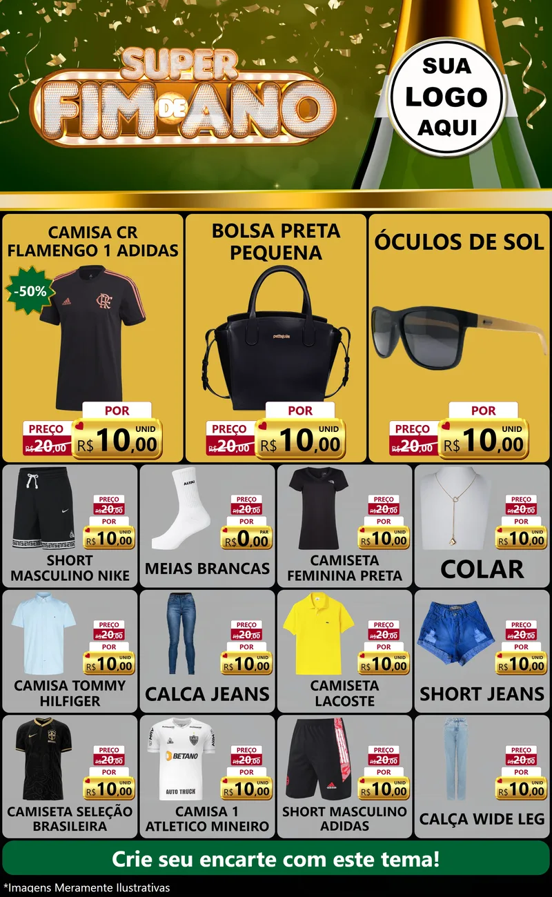 Modelo de Encarte para Encarte Grande com o tema Super Fim de Ano para Roupas e acessórios