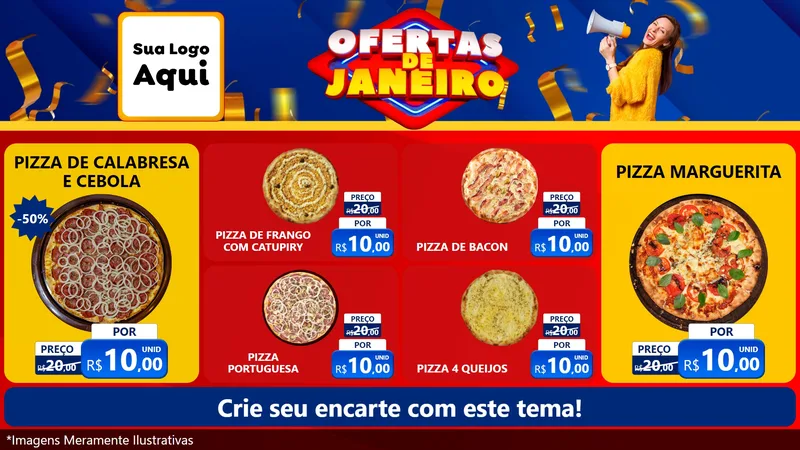 Modelo de TV para TV Horizontal com o tema Ofertas de Janeiro para Pizzaria