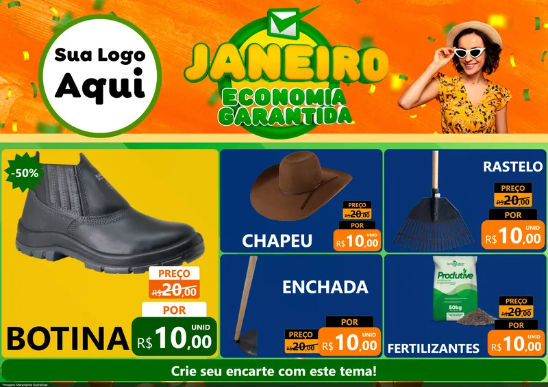 Modelo de Encarte para Encarte A4 Horizontal com o tema Janeiro - Economia Garantida para Agropecuária
